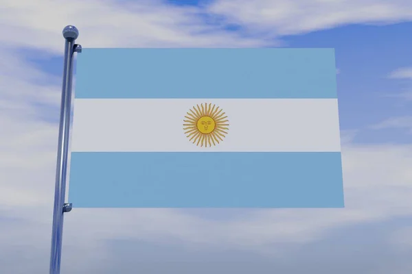 有云彩天空背景的旗杆上阿根廷国旗的三维图像 — 图库照片