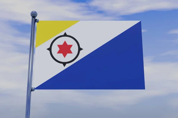 Uma Ilustração Bandeira Bonaire Mastro Bandeira Com Céu Nublado Fundo — Fotografia de Stock