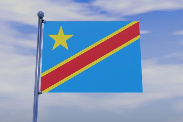 Una Ilustración Bandera Del Congo Asta Bandera Con Fondo Nublado — Foto de Stock