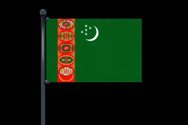 Simple Illustration Turkmenistan Flag Gray Pole Isolated Black Background — Stock Photo, Image