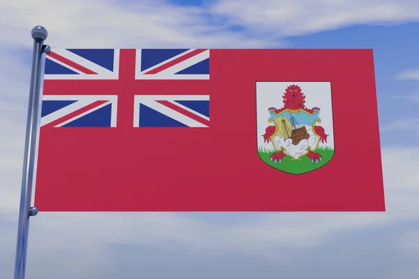Ilustrace Vlajky Bermudy Vlajkovém Stožáru Zataženou Oblohou Pozadí — Stock fotografie