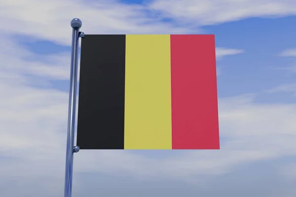 Μια Τρισδιάστατη Απεικόνιση Της Σημαίας Του Βελγίου Στύλο Σημαίας Φόντο — Φωτογραφία Αρχείου
