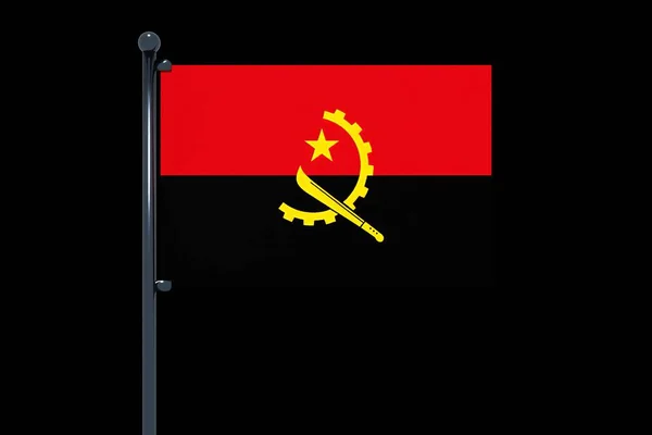Illustration Angolas Flagga Flaggstång Med Svart Isolerad Bakgrund — Stockfoto