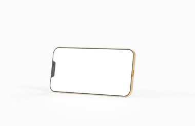 Beyaz arkaplanda bir akıllı telefon modelinin 3 boyutlu görüntülemesi