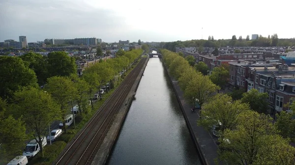 Vue Aérienne Quartier Résidentiel Canal Haye Pays Bas — Photo