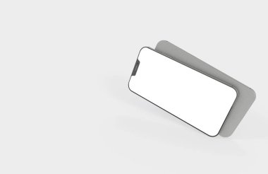 Kopyalama alanı olan beyaz arkaplandaki bir akıllı telefonun 3B görüntüleyicisi