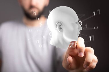 Bu fikri aktaran holografik dijital bir insan beyninin üç boyutlu görüntüsü.