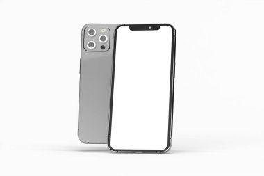 Modern gümüş bir akıllı telefonun 3 boyutlu görüntüsü.