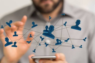 Takım iletişimi ve sosyal ağ bağlantı sembolü erkek elinin 3 boyutlu görüntüsü