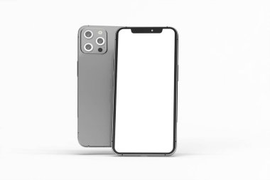 Kopya alanı ve beyaz arkaplanda izole edilmiş gölgesi olan modern bir akıllı telefon modellemesi