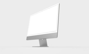 Beyaz bir arkaplanda izole edilmiş gri çerçeveli modern bir PC ekranın 3B görüntüleyicisi