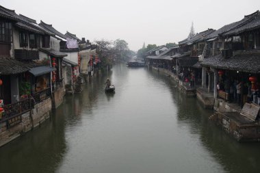 Jiaxing, Çin 'deki Xitang Antik Şehir Sahne Ulusal Parkı' nın güzel bir fotoğrafı.