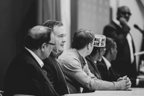 Jason Kenney Seated Waiting Speak Town Hall Event Calgary — Stock Photo, Image