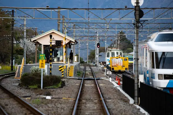 Vista Dos Comboios Que Chegam Plataforma Ferroviária — Fotografia de Stock