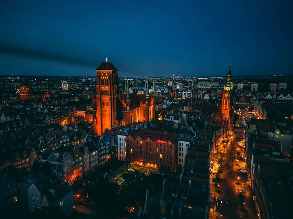 Una Vista Aérea Gdansk Por Noche — Foto de Stock