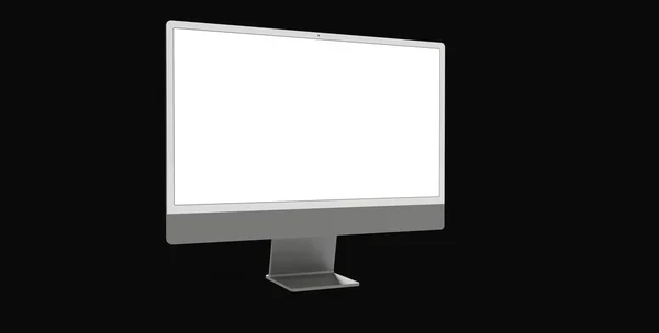 コピースペースの黒い背景に隔離された現代の灰色のPc画面の3Dレンダリング — ストック写真
