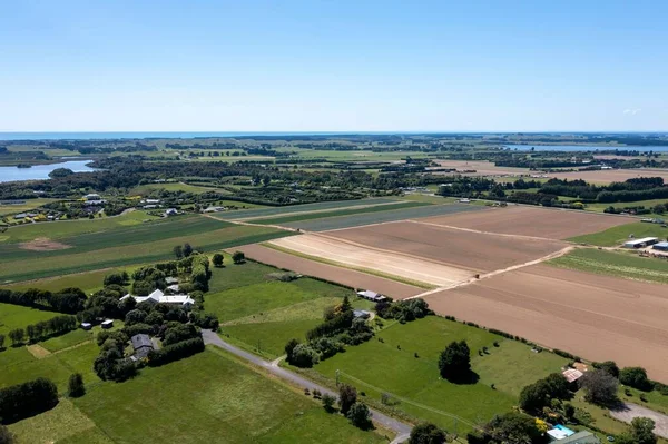 Letecký Snímek Vesnice Ohau Horowhenua Nový Zéland Plochou Úrodnou Zemědělskou — Stock fotografie