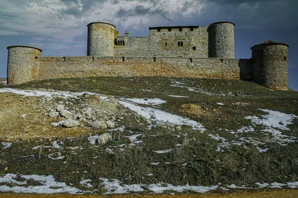 Paisagem Castelo Almenar Soria Castilla Leon Espanha Com Chão Nevado — Fotografia de Stock