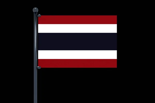 Renderowanie Flagi Tajlandii Chromowanym Masztem Flagowym Haczykami Czarnym Tle — Zdjęcie stockowe