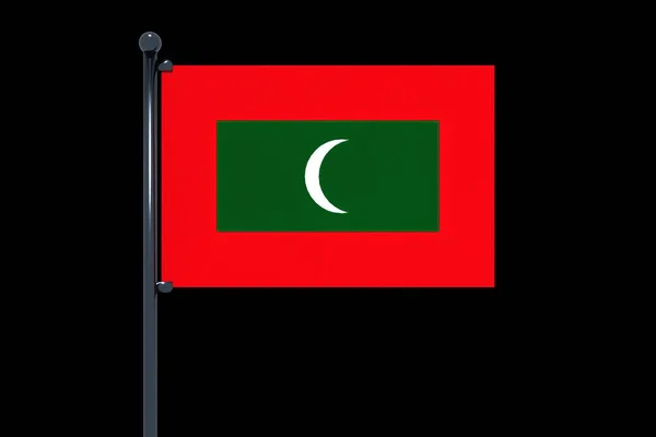 Illustration Drapeau Des Maldives Avec Mât Chromé Sur Fond Noir — Photo