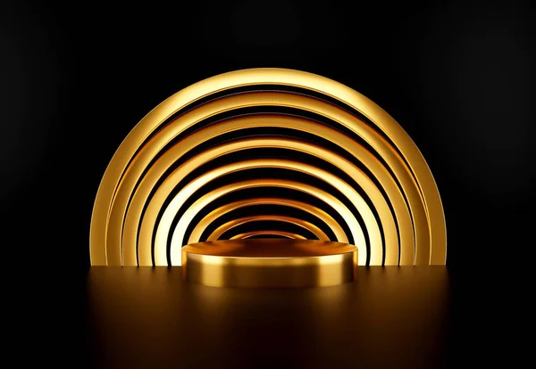 Abstract Gold Black Circle Podium Background Web Print — Stock Photo, Image