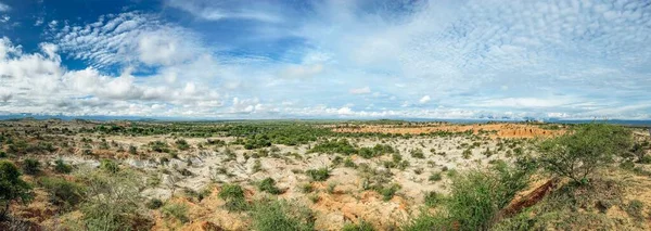 コロンビアのVillaviejaで緑と曇りの空を持つタタコア砂漠の土地のパノラマショット — ストック写真