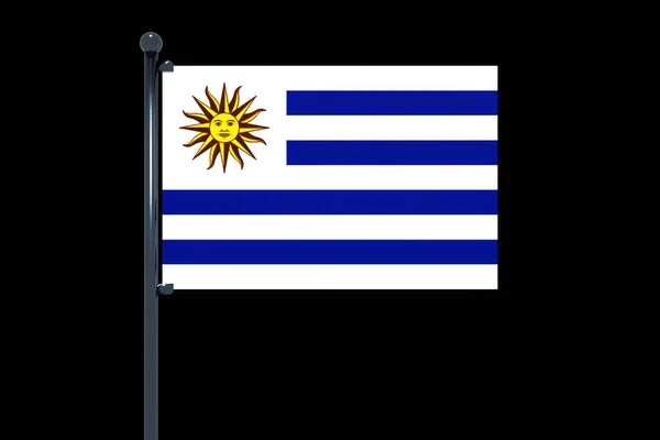 带有黑色底色钩的彩色旗杆乌拉圭国旗三维绘制 — 图库照片
