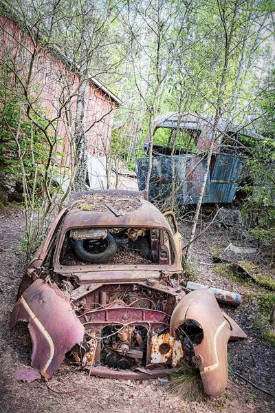 Ein Autofriedhof Liegt Einem Wald — Stockfoto