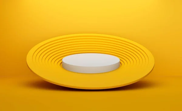 Quarto Amarelo Abstrato Com Conjunto Design Geométrico Pódio Pedestal Cilindro — Fotografia de Stock