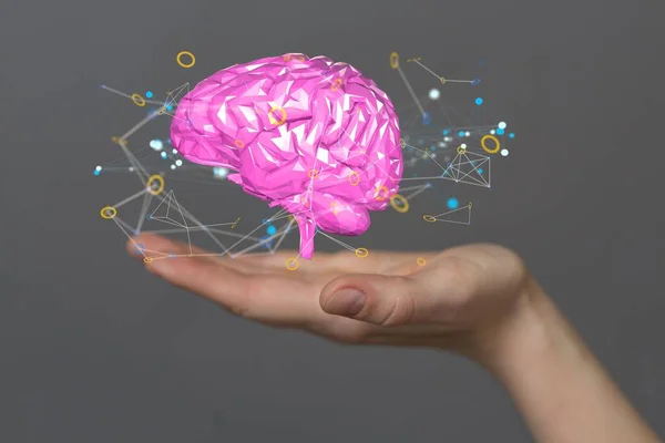 Человек Представляющий Виртуальную Проекцию Человеческого Мозга — стоковое фото