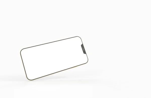 コピースペースと白の背景に隔離された影と現代のスマートフォンのモックアップの3Dレンダリング — ストック写真