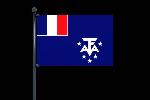 Vykreslování Vlajky Francouzských Jižních Území Chromovanou Vlajkovou Tyčí Přichytávacími Háky — Stock fotografie