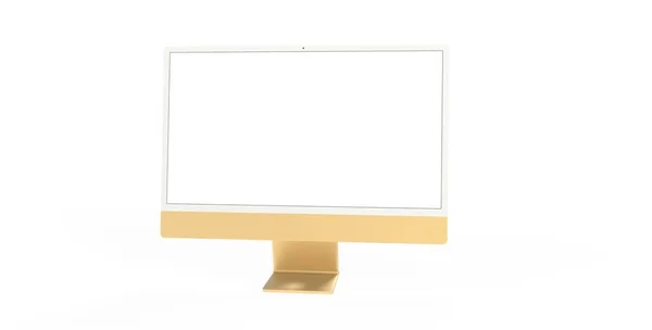 コピースペースの白い背景に孤立ゴールドフレームと現代のPc画面の3Dレンダリング — ストック写真
