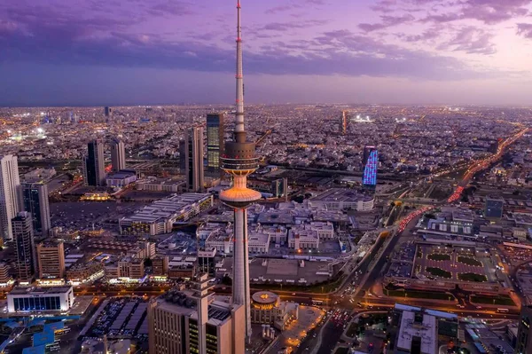 High Angle Shot Liberation Tower Top City Kuwait Background Sundown — Stock Photo, Image