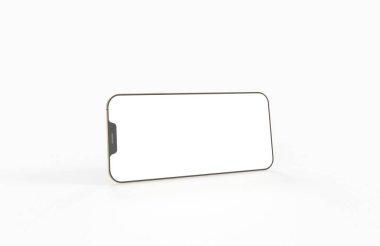 Kopyalama alanı olan beyaz arkaplandaki bir akıllı telefonun 3B görüntüleyicisi