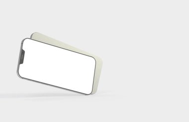 Beyaz arkaplanda bir akıllı telefon modelinin 3 boyutlu görüntülemesi