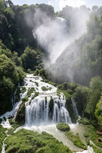 Vertical Shot Marmore Falls Man Made Waterfall Terni Umbria Italy — Stock Photo, Image