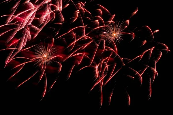 New Year Holiday Fireworks Bright Beams Light Explosion Pyrotechnics Dark — Stock Photo, Image