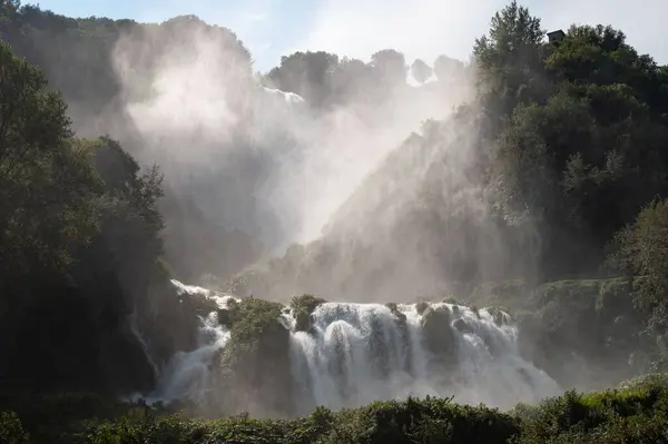 Marmore Falls Full Operation Mist Daytime Umbria Italy — Stock Photo, Image