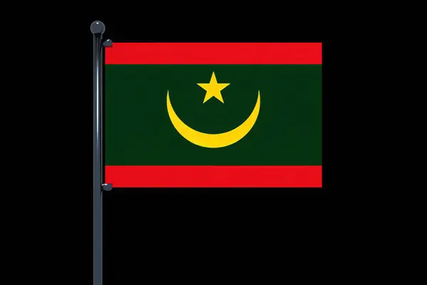 Bandiera Mauritania Con Palo Rendering Sfondo Nero — Foto Stock