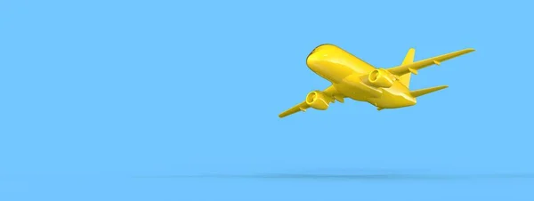 Rendered Bright Yellow Airplane Isolated Vibrant Blue Background — Stock Photo, Image