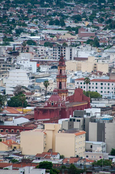 Vista Aérea Vertical Iglesia San Francisco Salta Argentina Contra Montañas — Foto de Stock