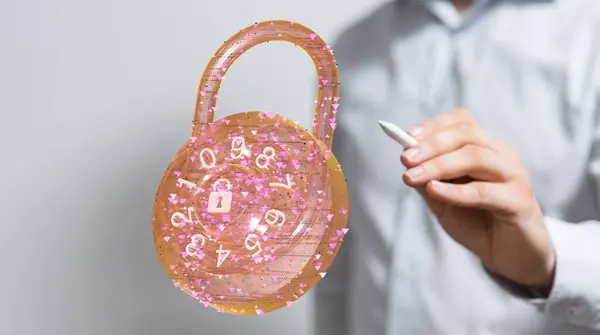 Een Teken Van Bescherming Van Informatietechnologie Veilige Toegang Encryptie Tegen — Stockfoto