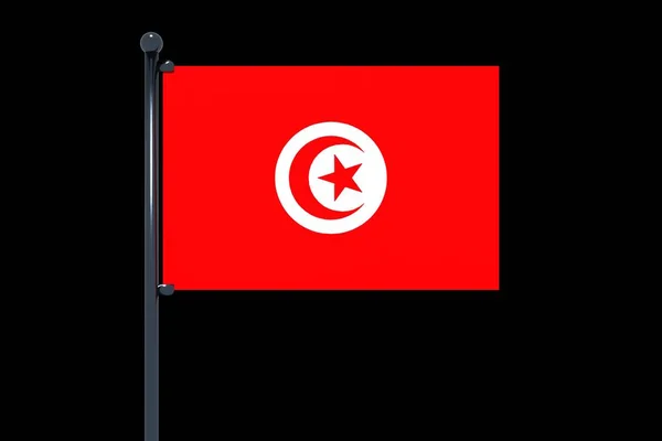 Een Weergave Van Tunesische Vlag Met Chromen Vlaggenmast Met Musketonhaken — Stockfoto