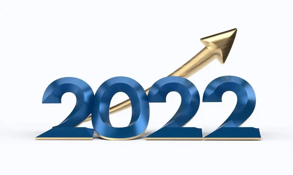 Återgivning 2022 Blått Med Gyllene Pil Isolerad Vit Bakgrund — Stockfoto