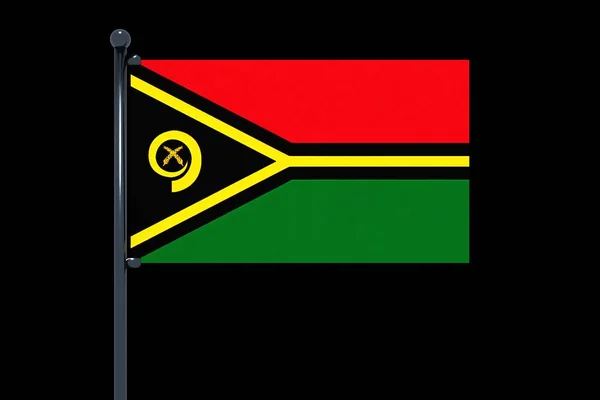 Renderowanie Flagi Vanuatu Chromowanym Masztem Flagowym Haczykami Czarnym Tle — Zdjęcie stockowe