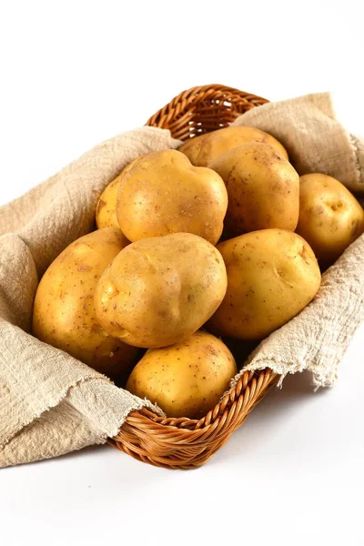 Vertical Shot Basket Potatoes White Background — Stock Photo, Image