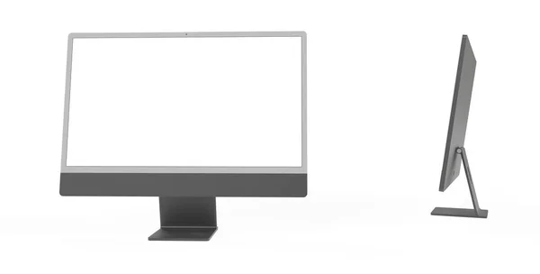 コピースペースと白い背景に隔離された黒いフレームを持つ現代のPc画面の3Dレンダリング — ストック写真