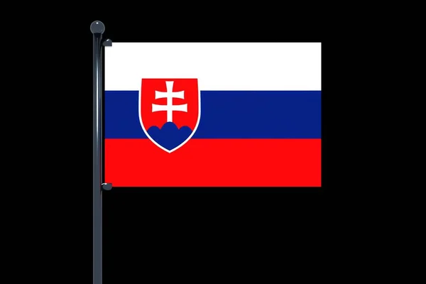 Rendering Slovakia Flag Chrome Flag Pole Snap Hooks Black Background — Stock Photo, Image