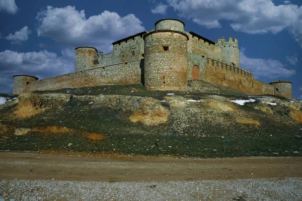 Paisagem Castelo Almenar Soria Castilla Leon Espanha Com Chão Nevado — Fotografia de Stock